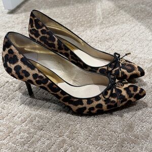 MICHAEL Michael Kors Nancy Mid Pump Leopard Print Heels with Black Trim